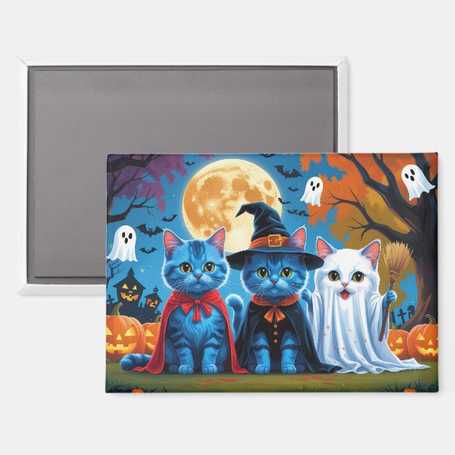 Oriental Blue Cats Pumpkin Halloween Funny Magnet (Vorderseite/Rückseite)