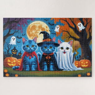 Oriental Blue Cats Pumpkin Halloween Funny Puzzle