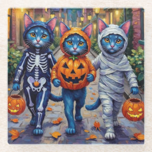 Oriental Blue Cats Trick-or-Treating Halloween Glasuntersetzer