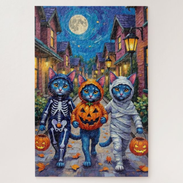 Oriental Blue Cats Trick-or-Treating Halloween Puzzle (Vertikal)