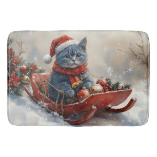 Oriental Blue Katze im Schlitten Lass es schneien  Badematte