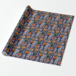 Oriental Blue Katzen beim Trick-or-Treat an Hallow Geschenkpapier