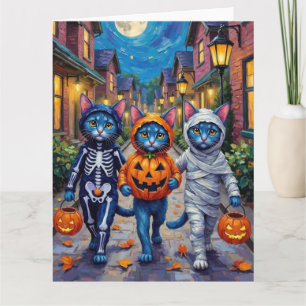Oriental Blue Katzen beim Trick-or-Treat an Hallow Karte