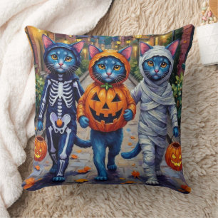 Oriental Blue Katzen beim Trick-or-Treat an Hallow Kissen