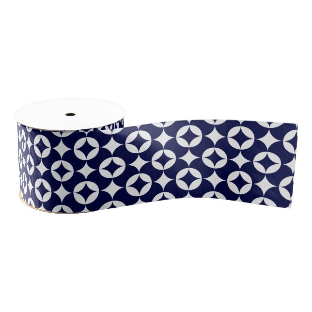 Oriental Blue Overlapping Circles Shippo Geometric Ripsband (Spule)