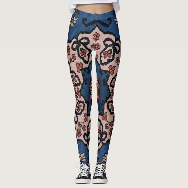 Oriental Blue Türkisches Persisches Muster Leggings (Vorderseite)