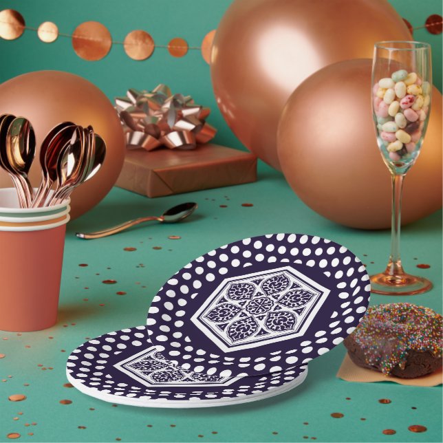 Oriental Blue Turkish Rosette Geometrische Kunst Pappteller (Multi)