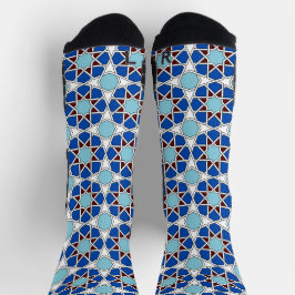 Oriental Blue White Moroccan Geometric Arabesque Socken
