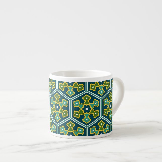 Oriental Blue Yellow Green Ottoman Türkischer Hexa Espressotasse (Vorderseite Rechts)