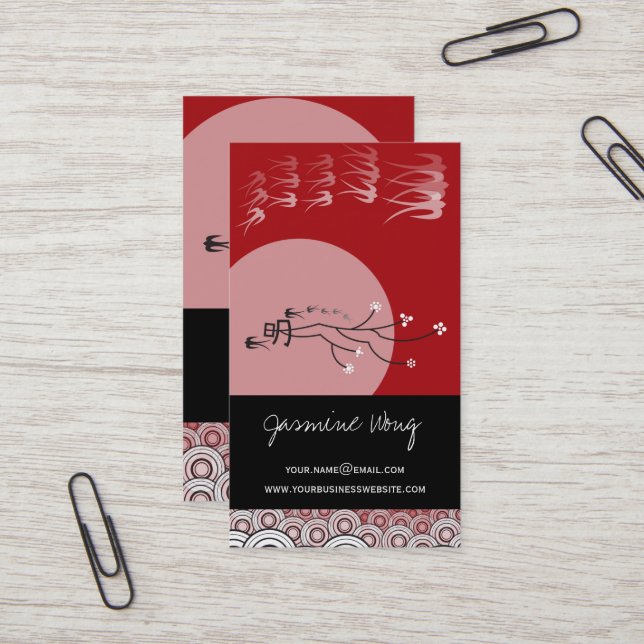 Oriental Bright Moon Schwänze Vögel Zen Moderne Ku Visitenkarte (Vorderseite/Rückseite Beispiel)