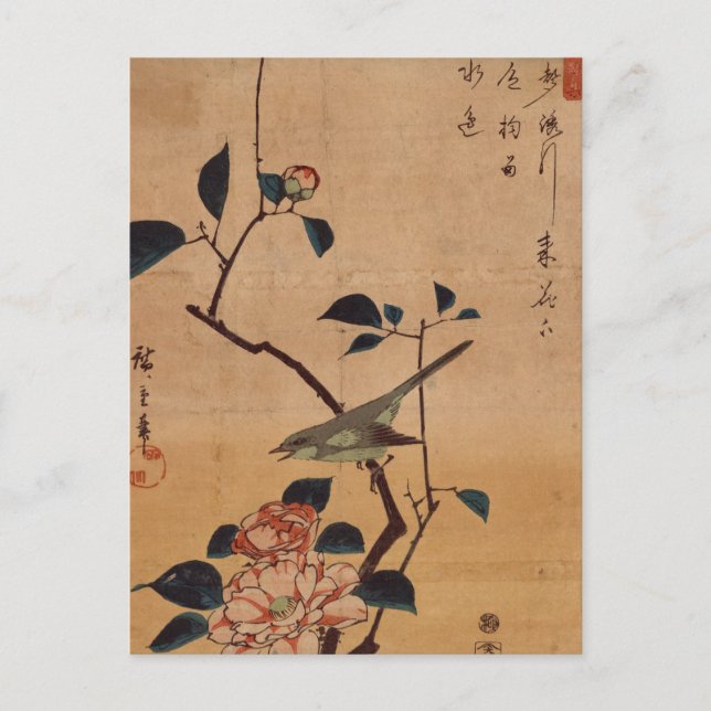 Oriental Camellia und Warbler Postkarte (Vorderseite)