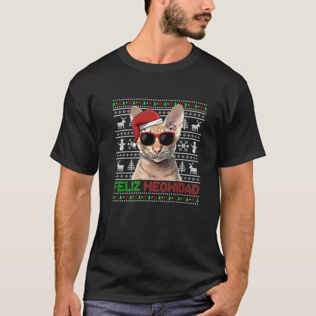 Oriental Cat Feliz Meowidad Funny Christmas T-Shirt (Vorderseite)