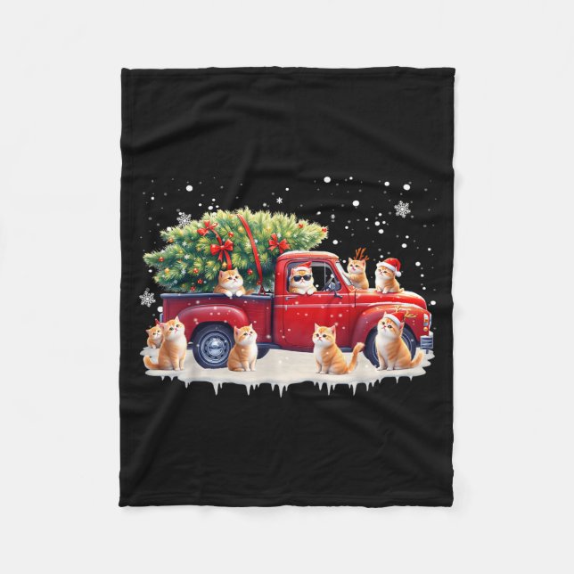 Oriental Cat Red Truck Christmas Tree Santa Ugly X Fleecedecke (Vorderseite)