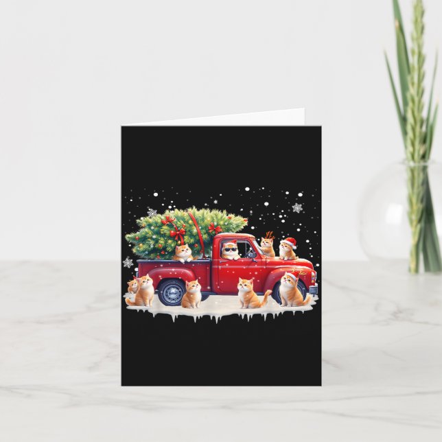 Oriental Cat Red Truck Christmas Tree Santa Ugly X Karte (Vorderseite)