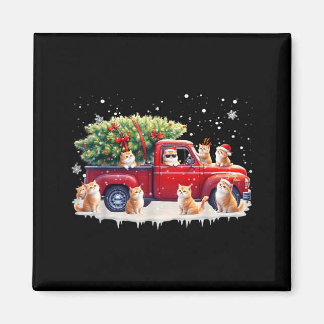 Oriental Cat Red Truck Christmas Tree Santa Ugly X Magnet (Vorne)
