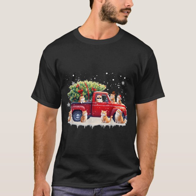 Oriental Cat Red Truck Christmas Tree Santa Ugly X T-Shirt (Vorderseite)