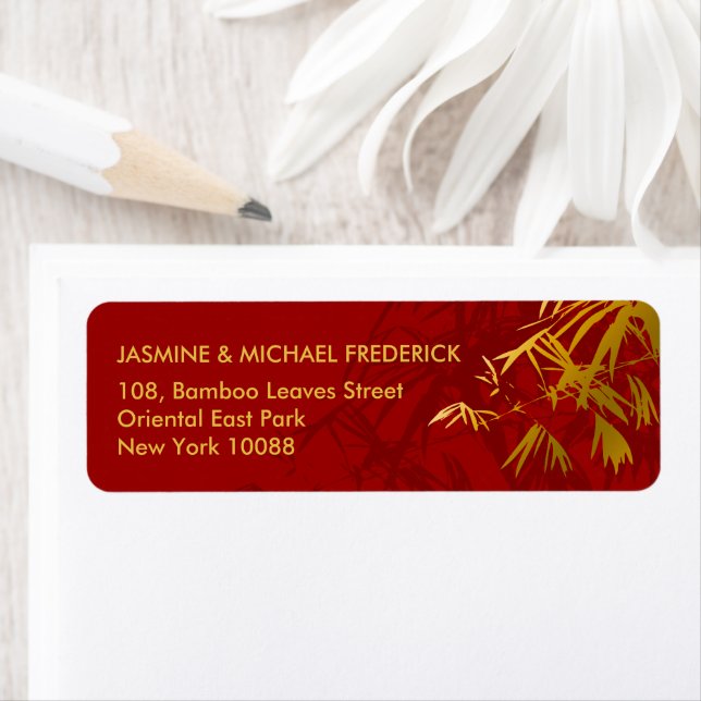 Oriental Chic Bamboo Blätter Gold Red Address Labe (Insitu)