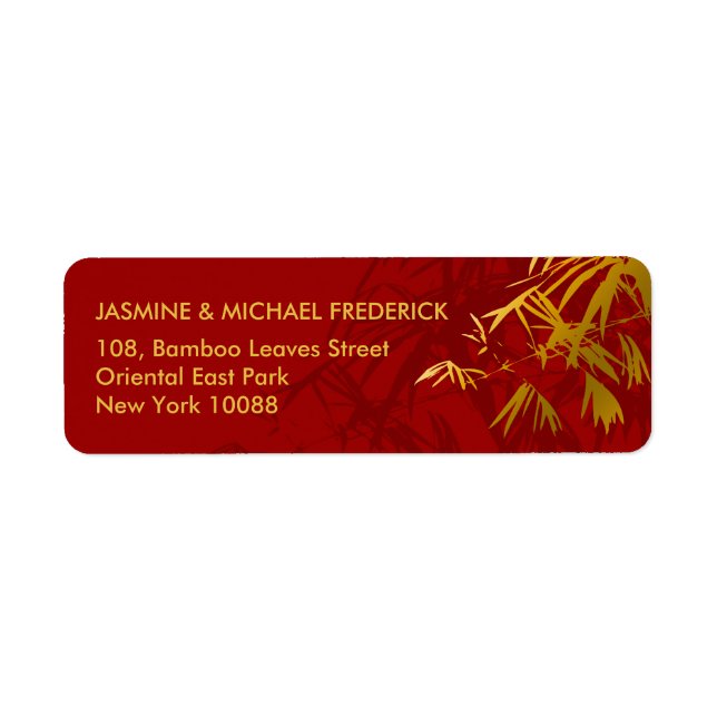 Oriental Chic Bamboo Blätter Gold Red Address Labe (Vorne)