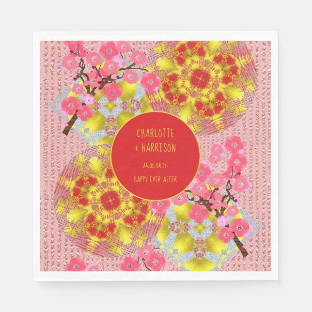 Oriental Chinese Cherry Blossom Personalisiert Serviette (Vorderseite)