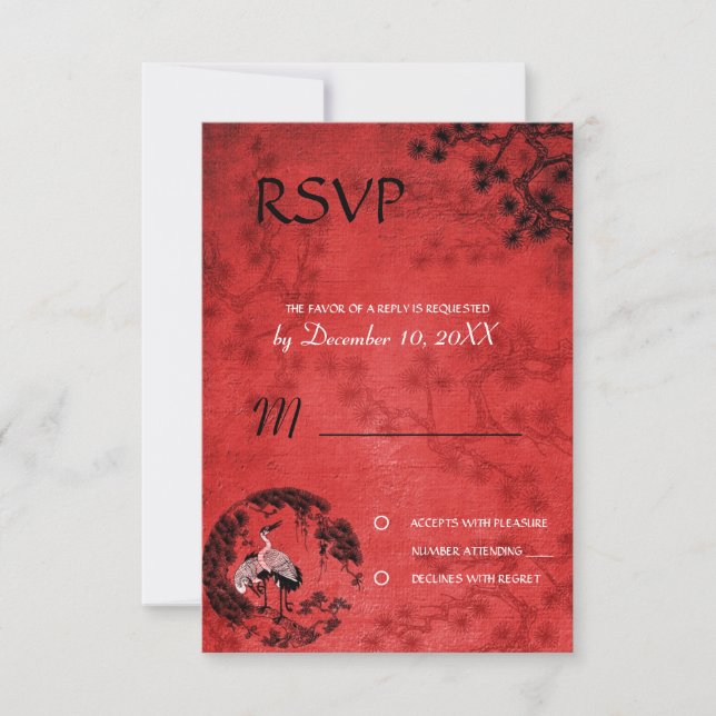 Oriental Cranes Hochzeit RSVP Einladung refwi3 (Vorderseite)