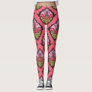Oriental Damask Floral Nahtloses Tapete Leggings