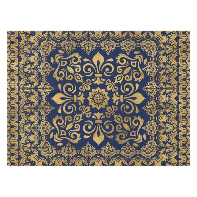 Oriental Damask Ornament - Gold auf dunkelblau #1 Tischdecke (Vorderseite (Horizontal))