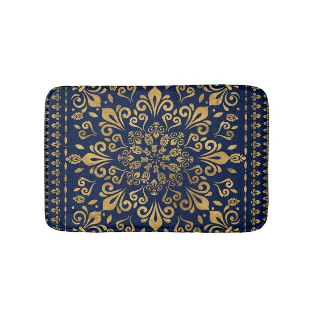Oriental Damask Ornament - Gold auf dunkelblau #3 Badematte (Vorderseite)