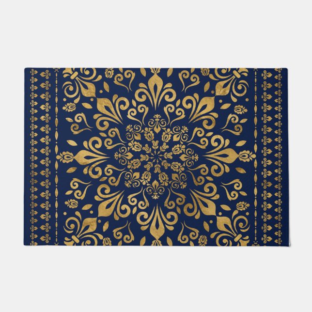 Oriental Damask Ornament - Gold auf dunkelblau #3 Fußmatte (Vorderseite)