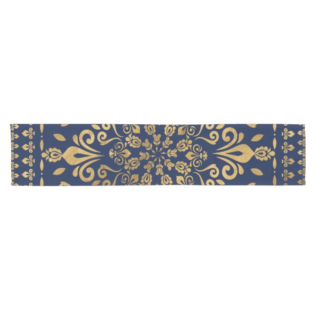Oriental Damask Ornament - Gold auf dunkelblau #3 Kurzer Tischläufer (Horizontal)