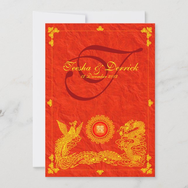 Oriental Dragon & Phoenix Hochzeitskarten Einladung (Vorderseite)