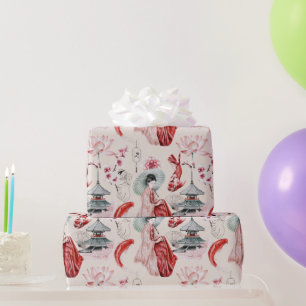 Oriental Geisha, Koi Fish, Japanisch Pagoda Geschenkpapier