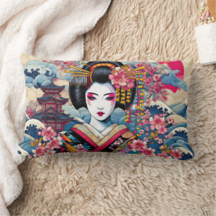 Oriental Geisha Maiko Kanagawa Wellen Tempel Lendenkissen