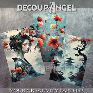 Oriental Girl Elegance - Decoupage- Geschenkpapier Set
