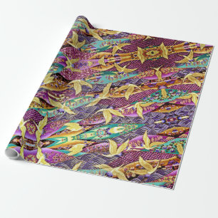 Oriental Golden Cranes Patchwork Wrapping Paper Geschenkpapier