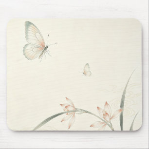 Oriental Gongbi-Orchideen-Schmetterling-Minimal-Ma Mousepad