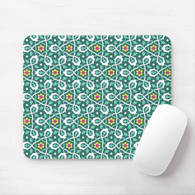 Oriental Green White Ottoman Türkisches Weinmuster Mousepad (Mit Mouse)