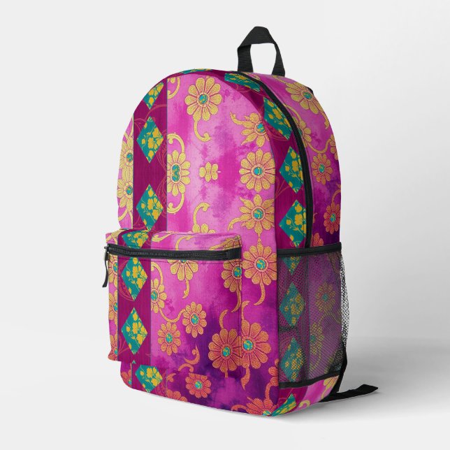 ORIENTAL Lila rosa Muster - Rucksack (Rückseitige Ecke Rechts)