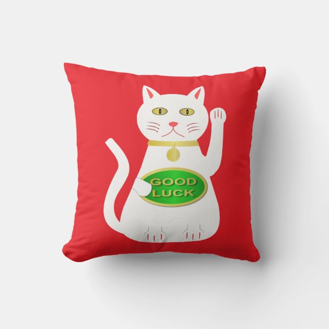 Oriental Lucky Cat Doppelseitiges Gemustert Kissen (Vorderseite)