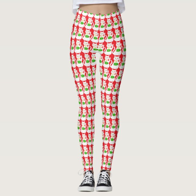 Oriental Lucky Cat Gemustert Leggings (Vorderseite)