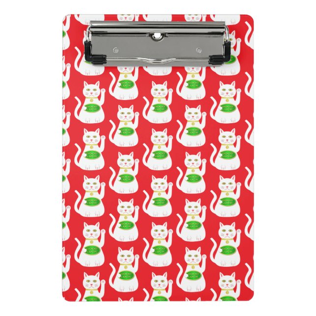 Oriental Lucky Cat Gemustert Mini Klemmbrett (Vorderseite)