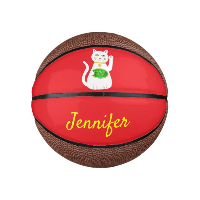 Oriental Lucky Cat Individuelle Name Mini Basketball (Vorderseite)