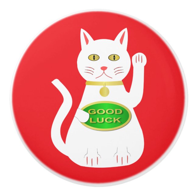 Oriental Lucky Cat Keramikknauf (Vorderseite)