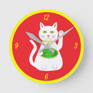 Oriental Lucky Cat Runde Wanduhr