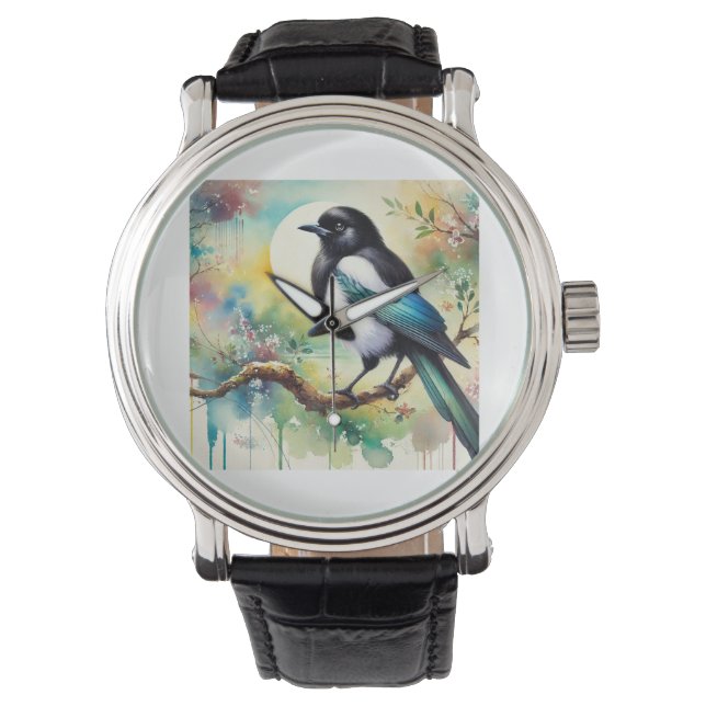 Oriental Magpie 310724AREF130 - Watercolor Armbanduhr (Vorderseite)