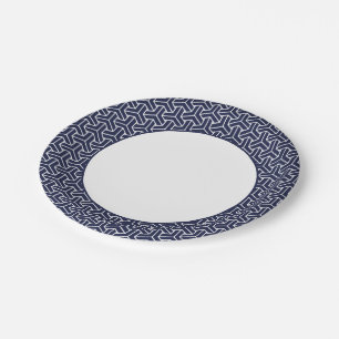 Oriental Navy Blau Weiß Japan Bishamon Muster Pappteller