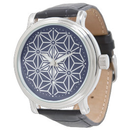 Oriental Navy Blue White Asanoha Japan Muster Armbanduhr