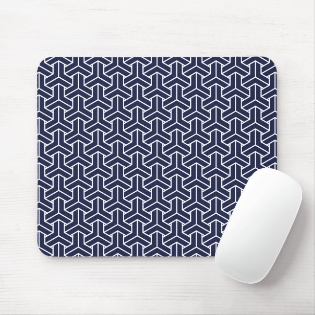 Oriental Navy Blue White Japan Bishamon Muster Mousepad (Mit Mouse)