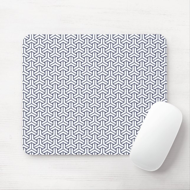 Oriental Navy Blue White Japan Bishamon Muster Mousepad (Mit Mouse)