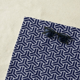 Oriental Navy Blue White Japan Bishamon Muster Strandtuch