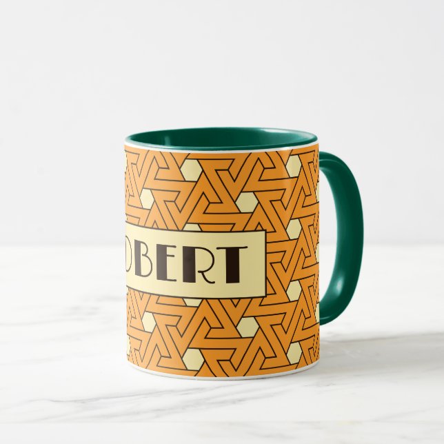 Oriental Orange Beige Triple Spiral Arab Muster Tasse (VorderseiteRechts)